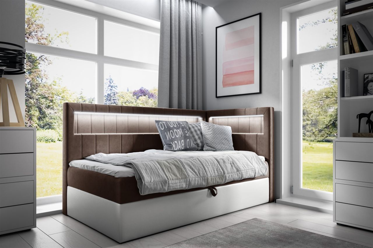 Boxspringbett Gästebett Kinderbett FABIAN Nr.3 80x200cm Weiss-Braun Seite Rechts