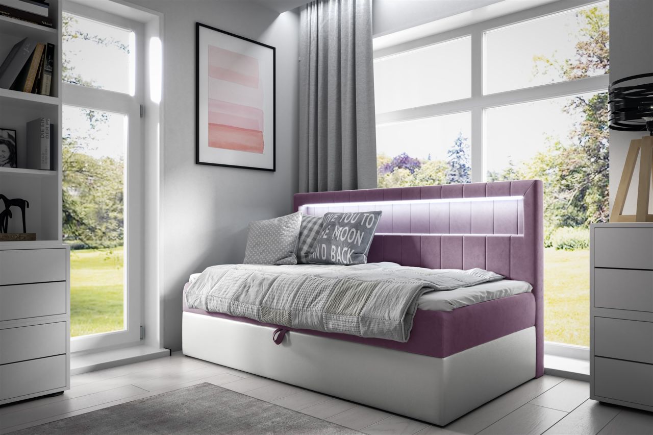 Boxspringbett Gästebett Kinderbett FABIAN Nr.2 90x200cm Weiss-Rosa