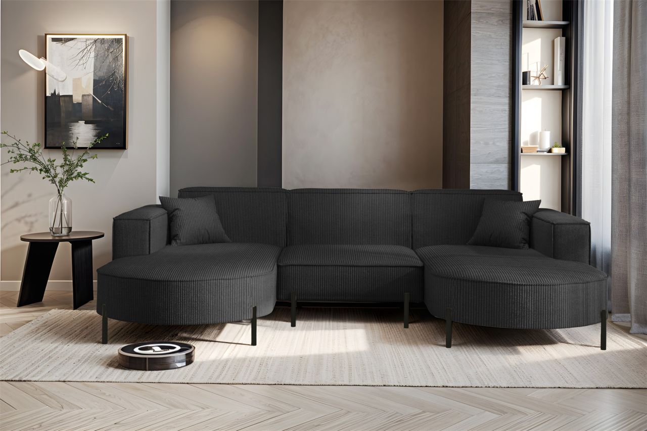 Wohnlandschaft U-Form Sofa VALENCIA in Stoff Scala Anthrazit