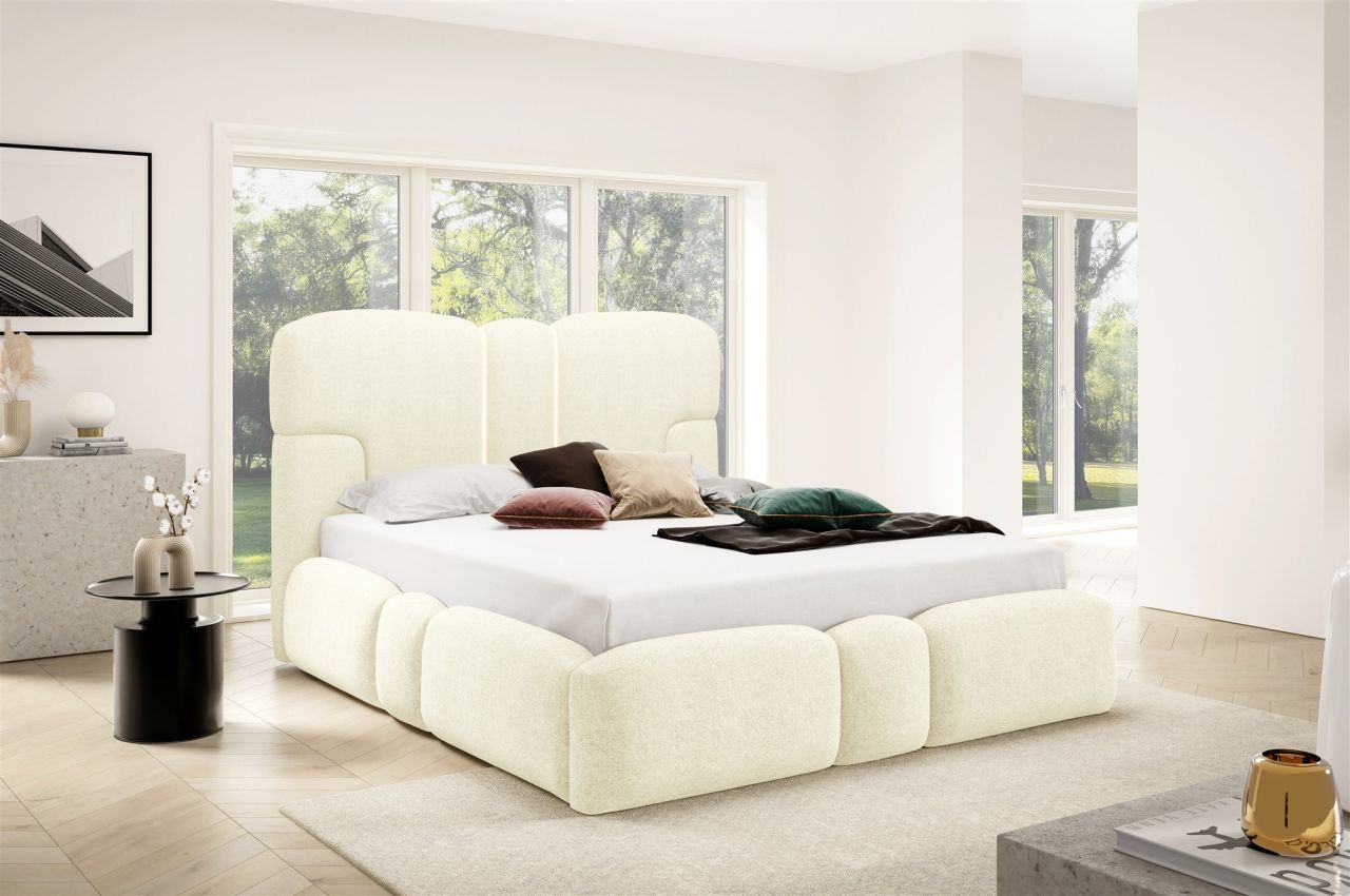 Polsterbett Schlafzimmerbett JORDAN 120x200cm Komplettset in Stoff Doha Creme