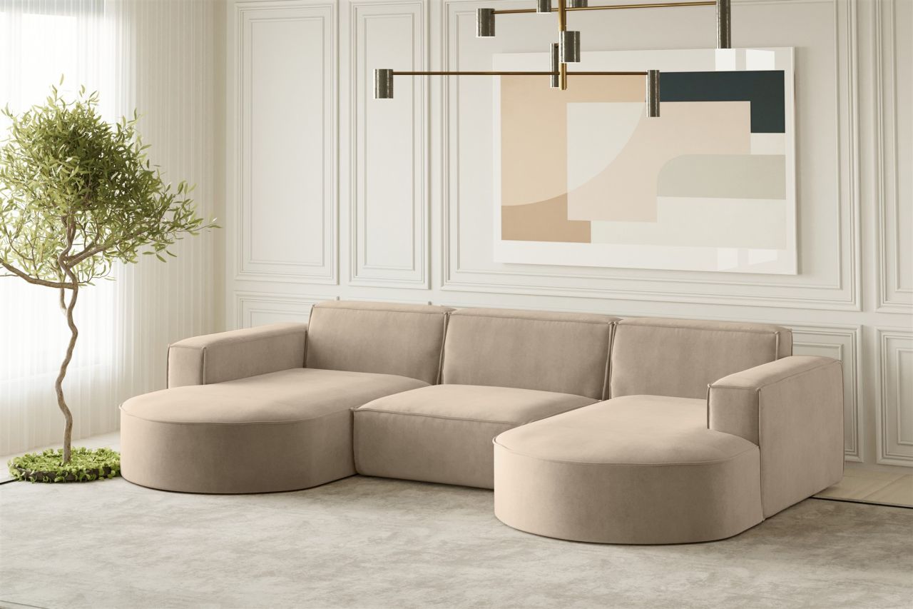 Wohnlandschaft U-Form Sofa PALMA in Stoff Noel Beige