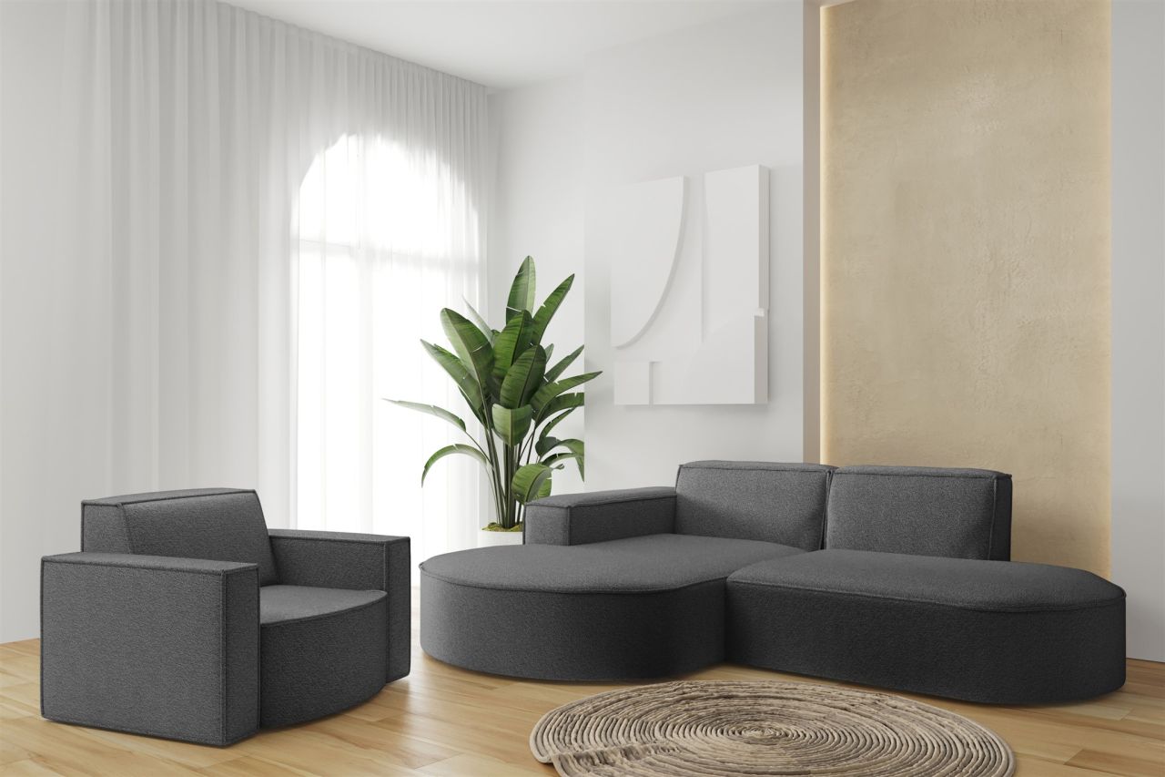 Sofa Set 2-teilig Sessel und Ecksofa PALMA XS Ascot Graphitgrau Ottomane Links