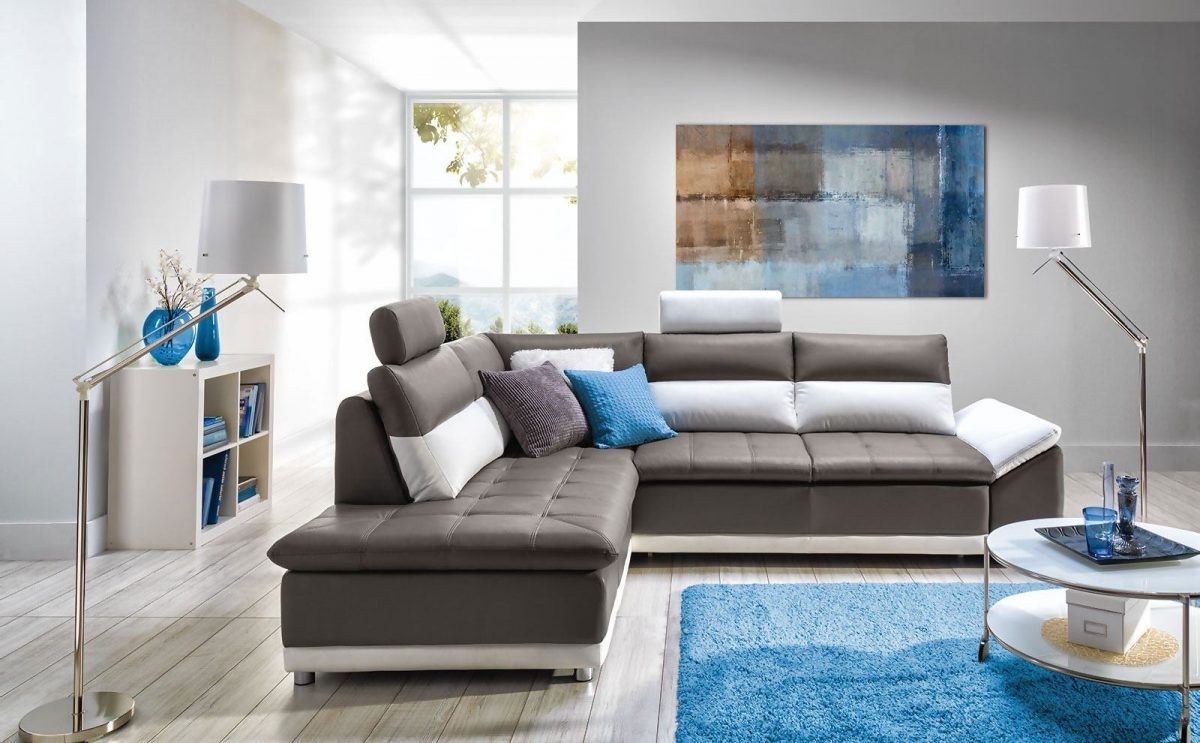 Ecksofa Schlafsofa MONDI Braun / Weiss Ottomane Links