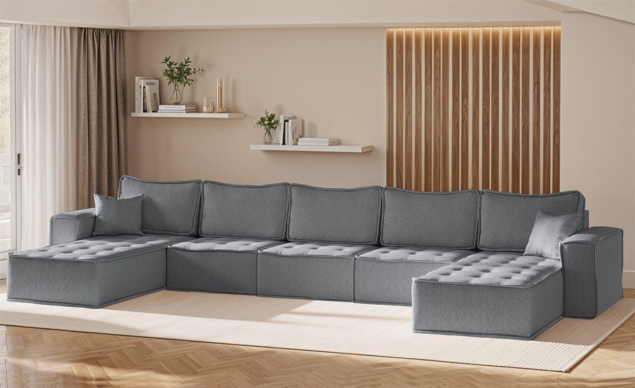 Wohnlandschaft Sofa U-Form Modulsofa-Set 5-teilig SANDE Stoff Alpine Anthrazit