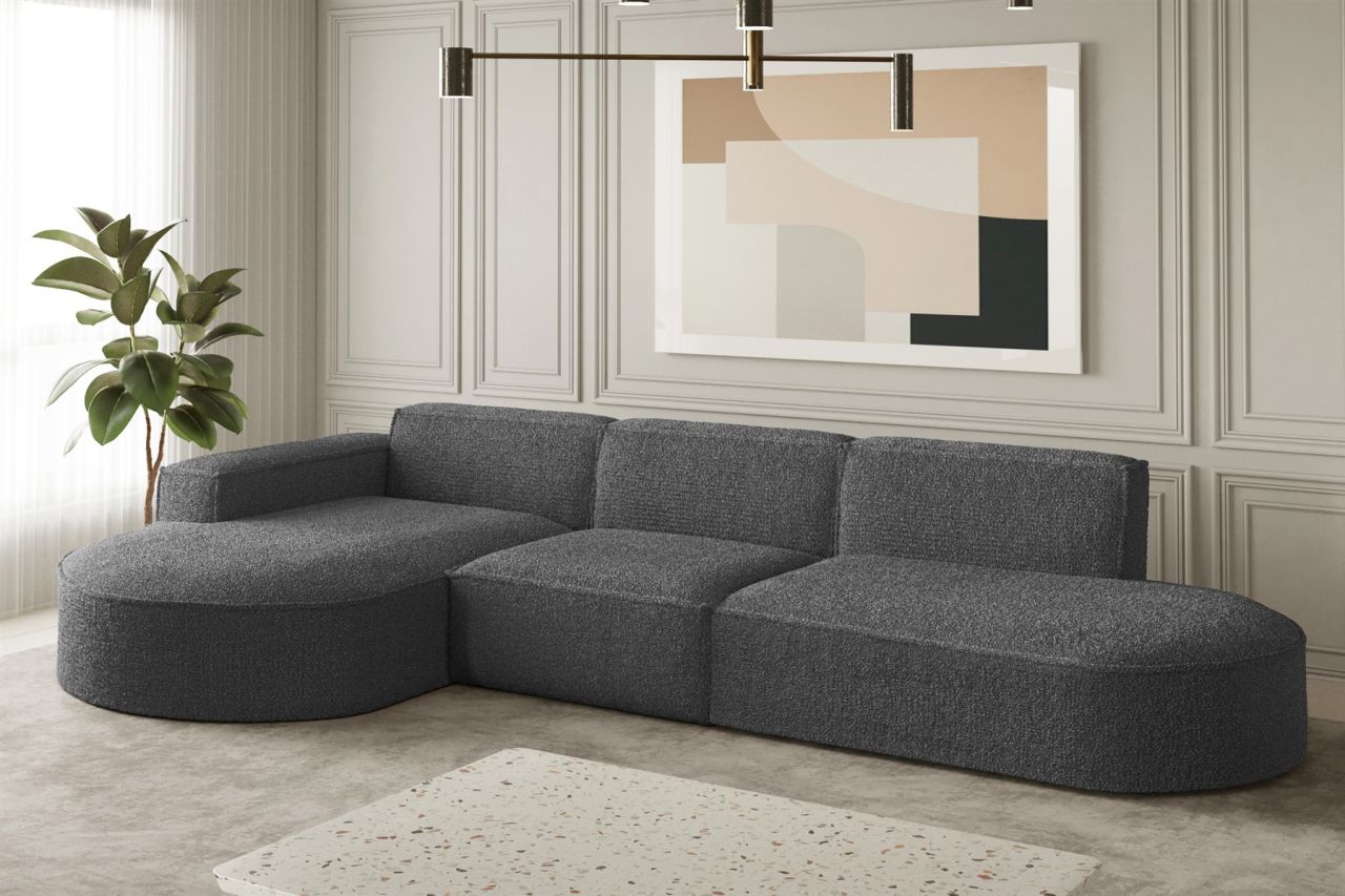 Ecksofa Designersofa PALMA in Stoff Ascot Graphitgrau Ottomane Links