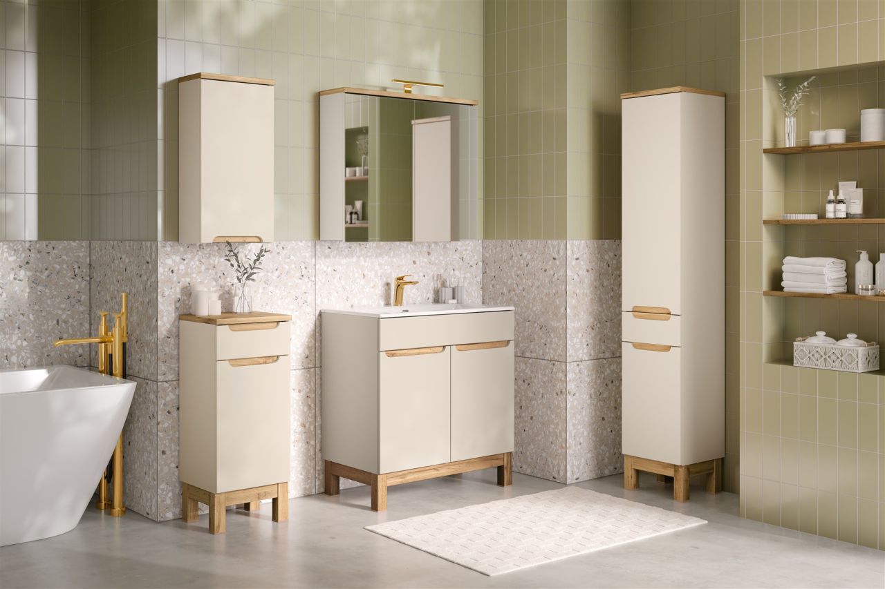 Badmöbel Set 5-tlg Badezimmerset DEVI Cashmere Schrank 80cm inkl. Waschtisch ...