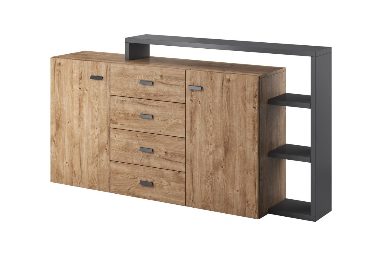 Kommode Sideboard Schrank BENDY 180x98x37cm in Grau-Eiche Ribbeck