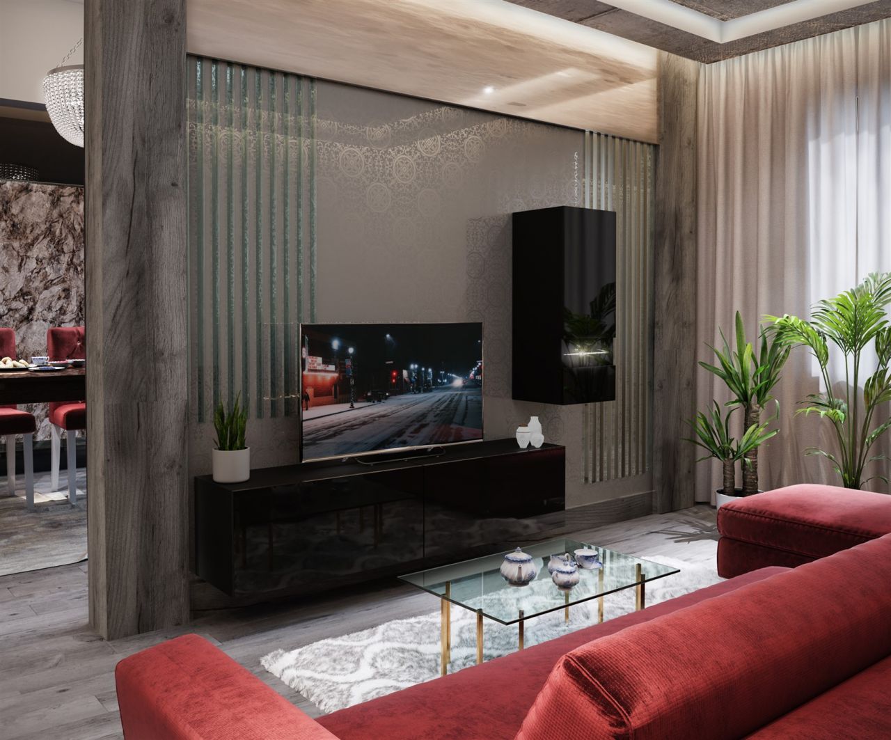 Mediawand Wohnwand 3 tlg - NEXI XL 13 - Schwarz Hochglanz und inkl.LED