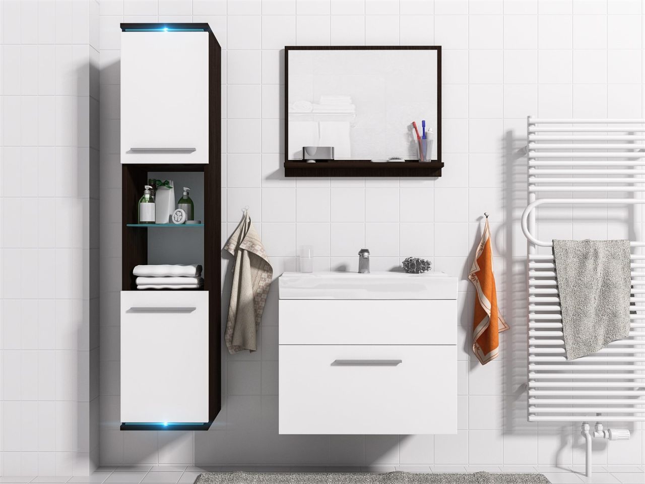 Badmöbel Set 4-Tlg Wenge / Weiss matt TOPI inkl.Waschtisch