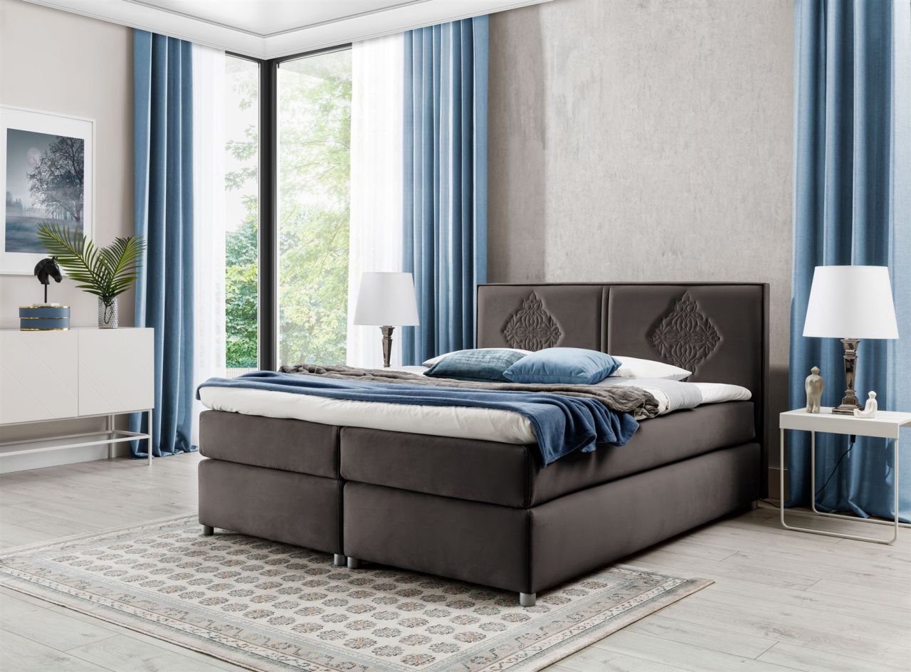 Boxspringbett Schlafzimmerbett Bett DAMIANO DELUX Stoff Braun 180x200cm