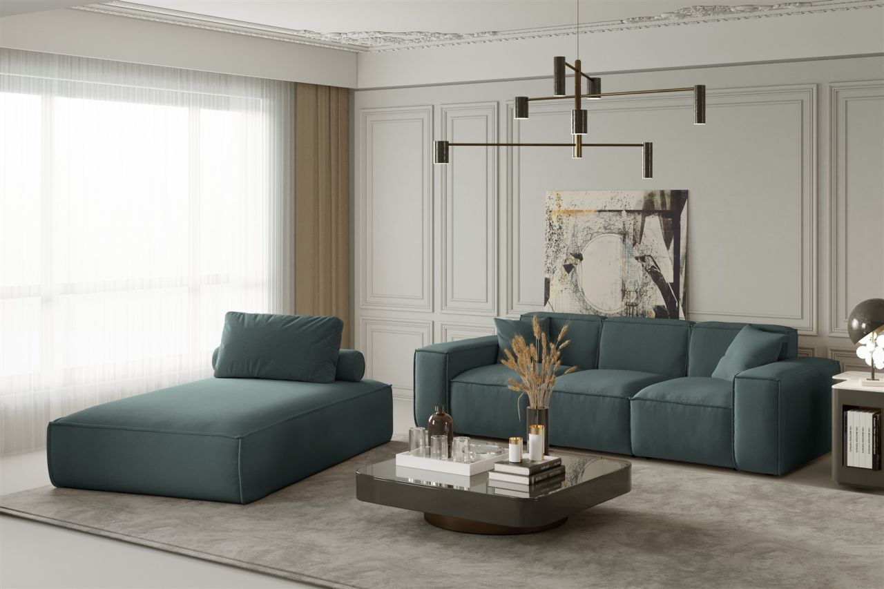 Sofa Set 2-teilig Sezlong und Sofa 3-Sitzer CELES in Stoff Opera Velvet Opalgrün