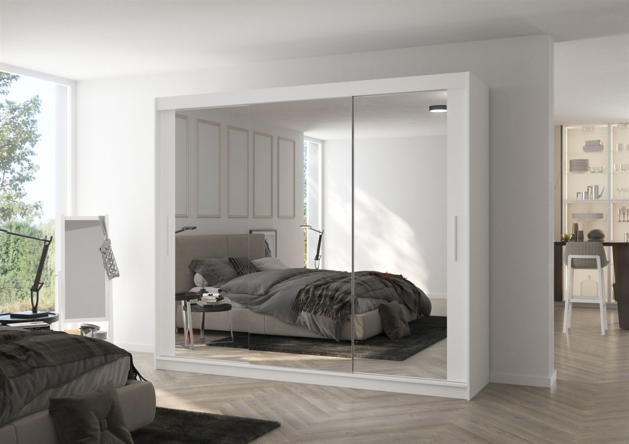 Schiebetürenschrank Schrank SHINE in Weiss matt- Weiss-Spiegel 250x215x58 cm
