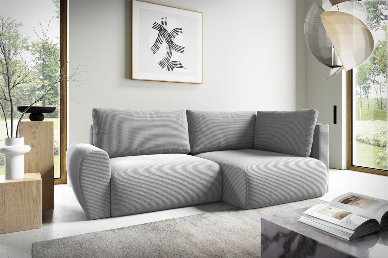 Ecksofa Schlafsofa GALAN MINI Stoff Poso Hellgrau Ottomane Rechts
