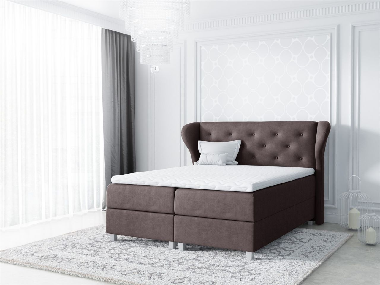 Boxspringbett Schlafzimmerbett ARIANNA 120x200cm Stoff Braun