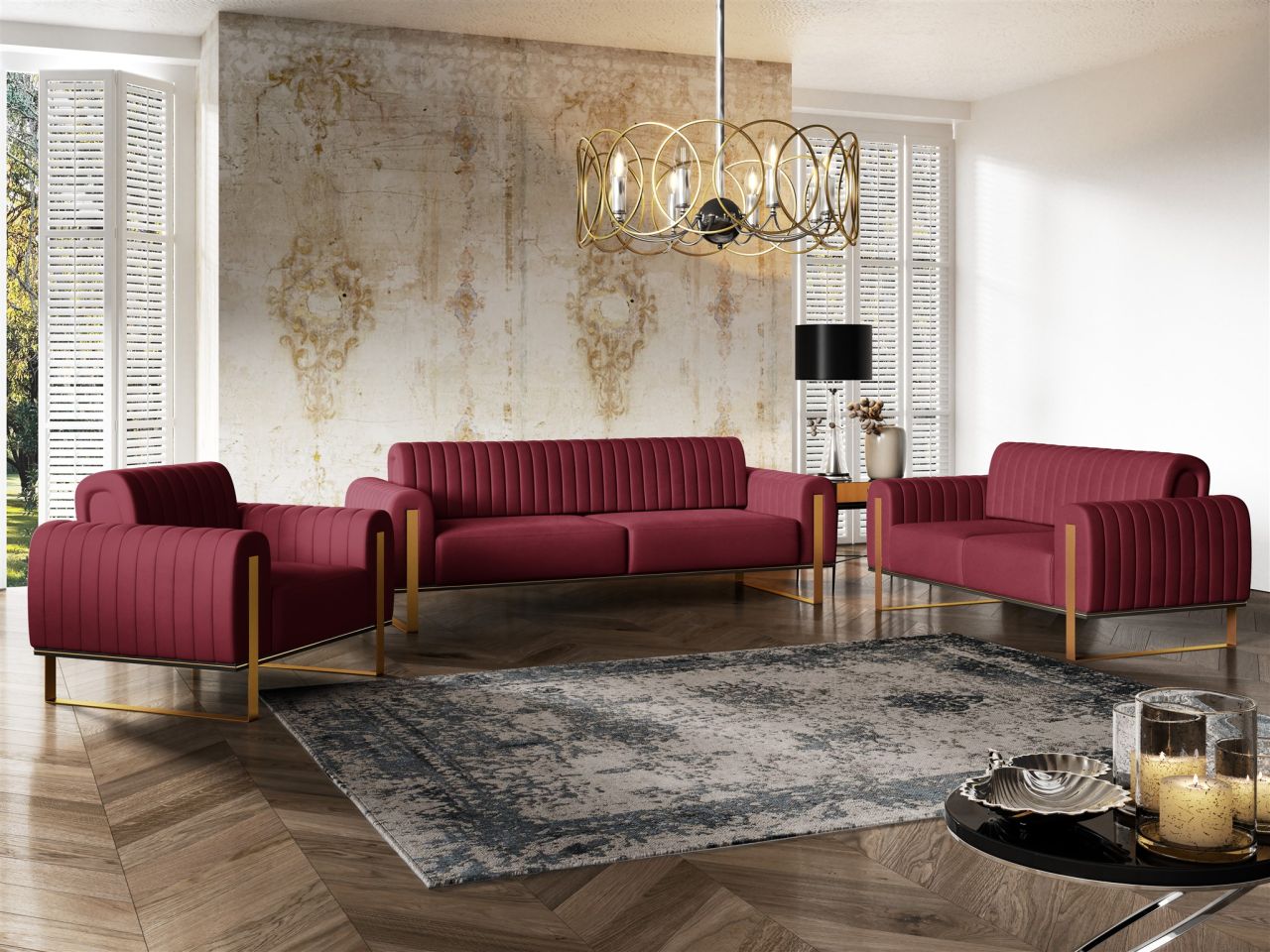 Sessel Designersessel VALERIE in Stoff Elisa Velvet Bordeauxrot