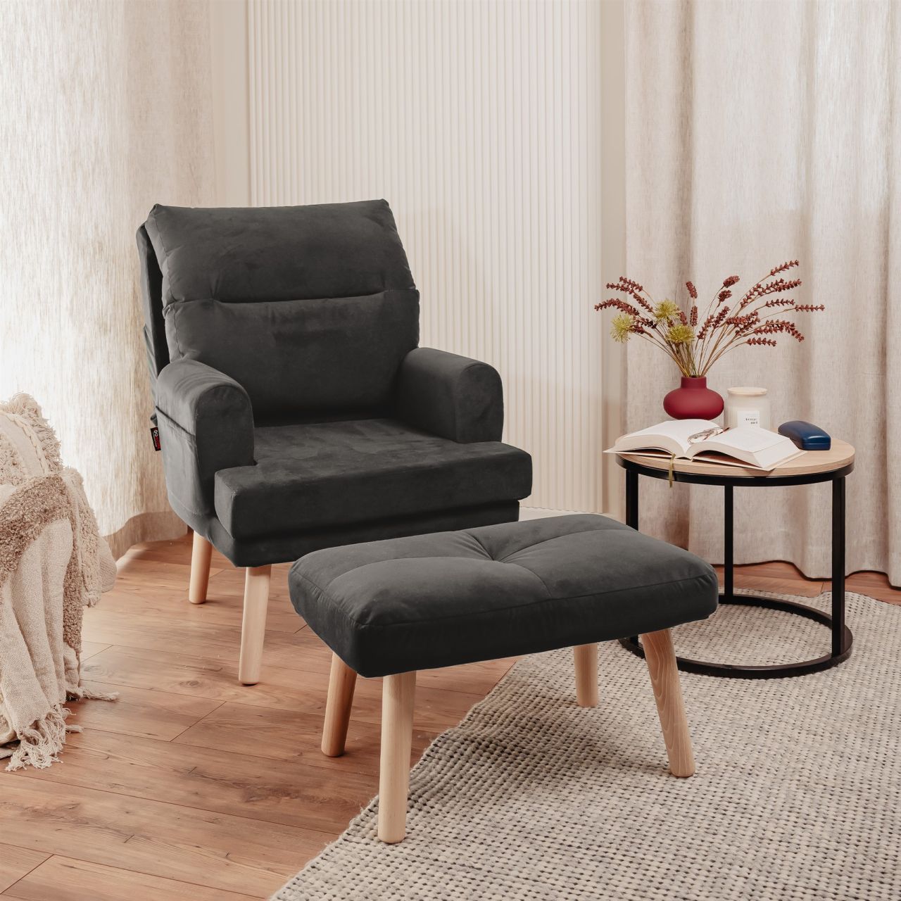 Relaxsessel Sessel CATANIA inkl. Hocker in Stoff Trinity Dunkelgrau