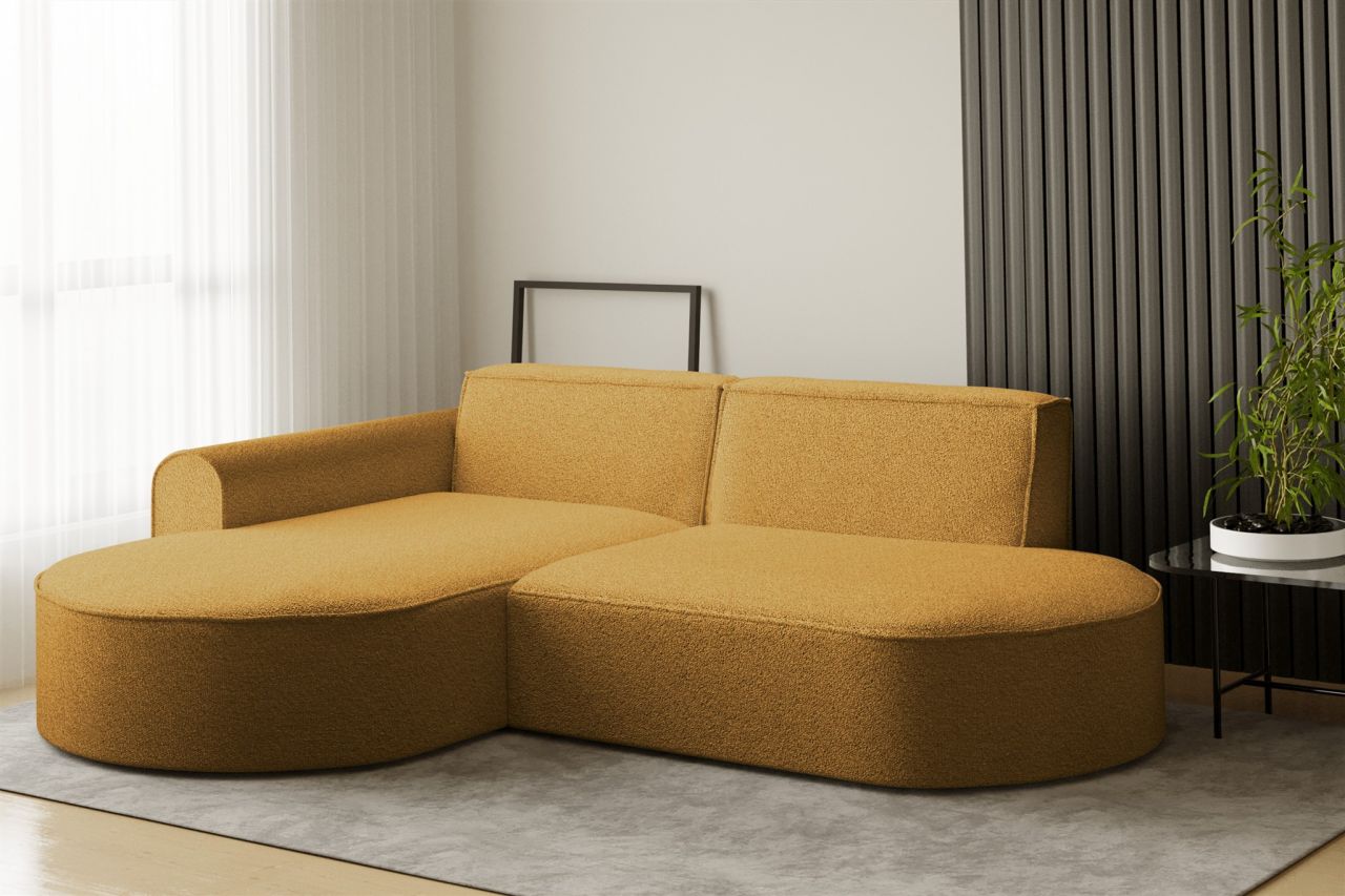 Ecksofa Designersofa BONDY in Stoff Ascot Senfgelb Ottomane Links