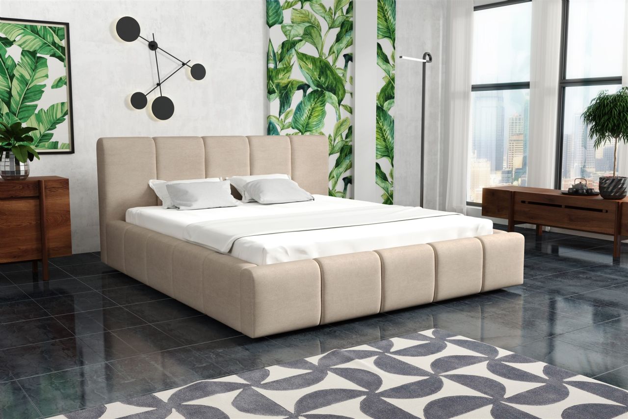 Polsterbett Bett Doppelbett GENUA Stoff 200x200cm Stoff Cloud Beige