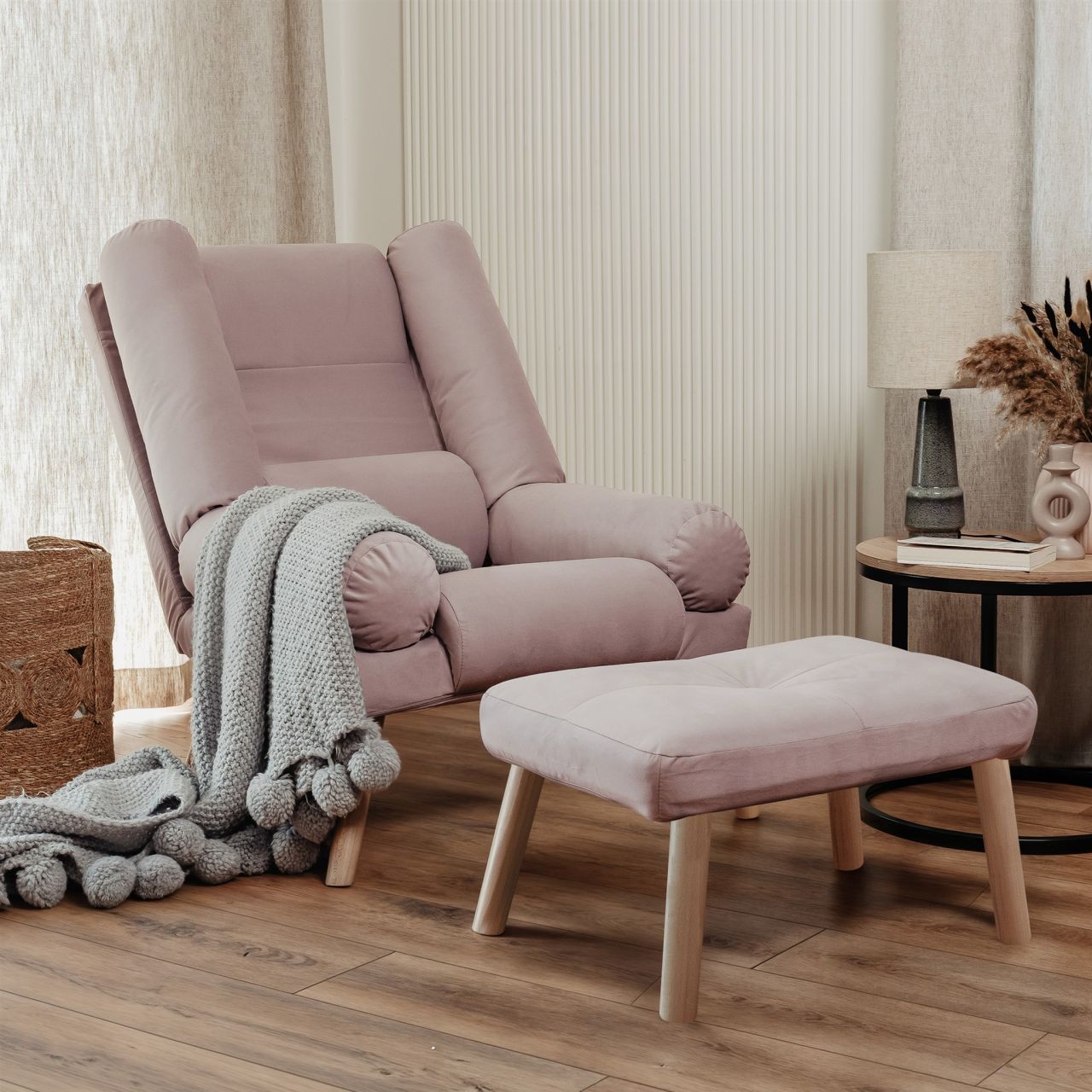 Relaxsessel Sessel ARIEL inkl. Hocker in Stoff Trinity Puderrosa
