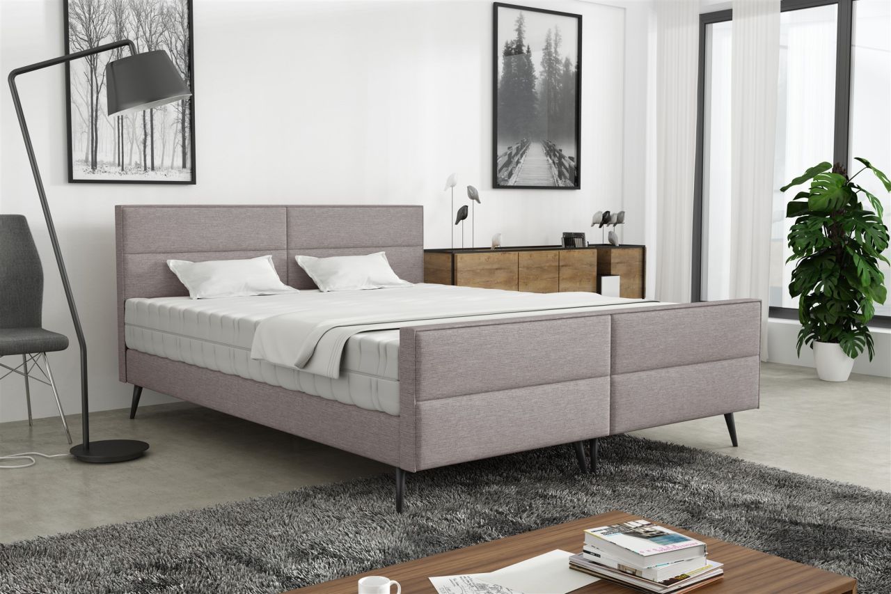 Polsterbett Doppelbett CREMONA 200x200cm Stoff Gemma Hellgrau ohne Matratze