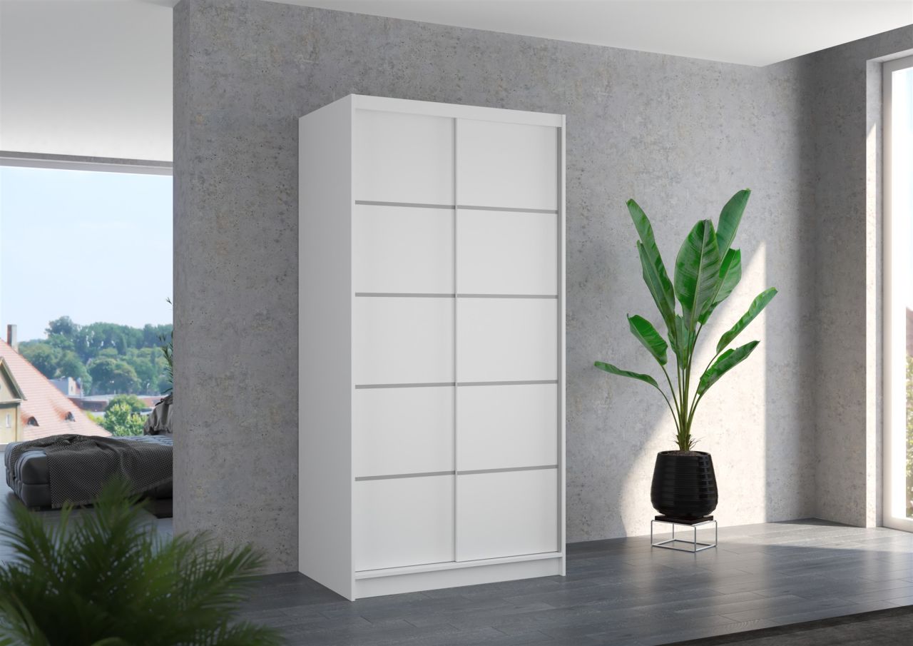 Schiebetürenschrank Schrank Nr.130 in Weiß matt 100x200x58 cm