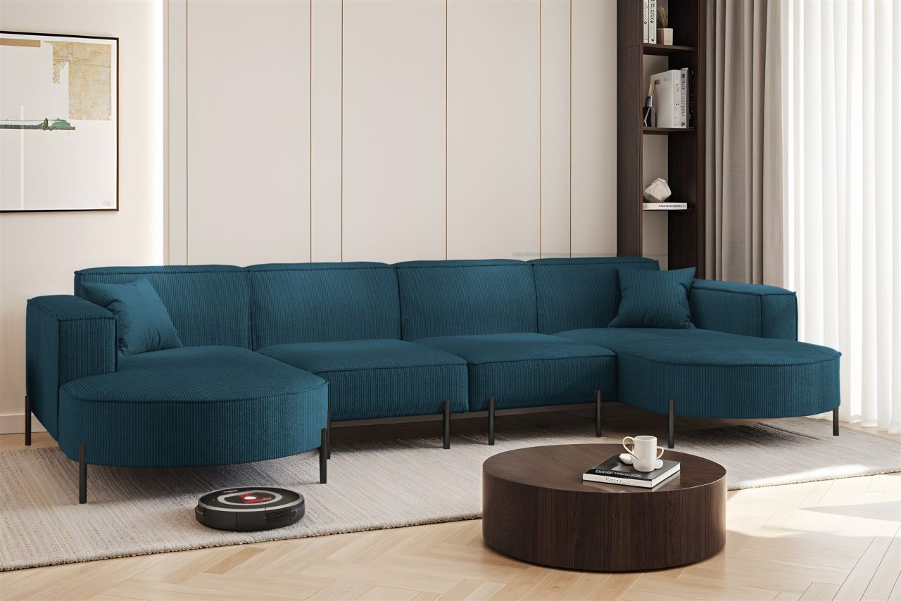Wohnlandschaft U-Form Sofa VALENCIA XL in Stoff Scala Blau