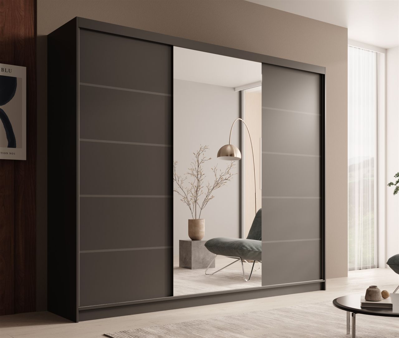 Schiebetürenschrank Schrank OSLO in Schwarz matt 250x215x58 cm