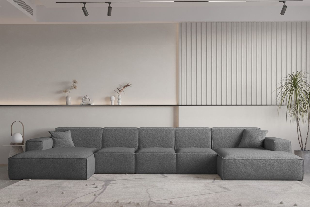 Wohnlandschaft U-Form CELES PREMIUM XL in Stoff Ascot Bukla Graphit