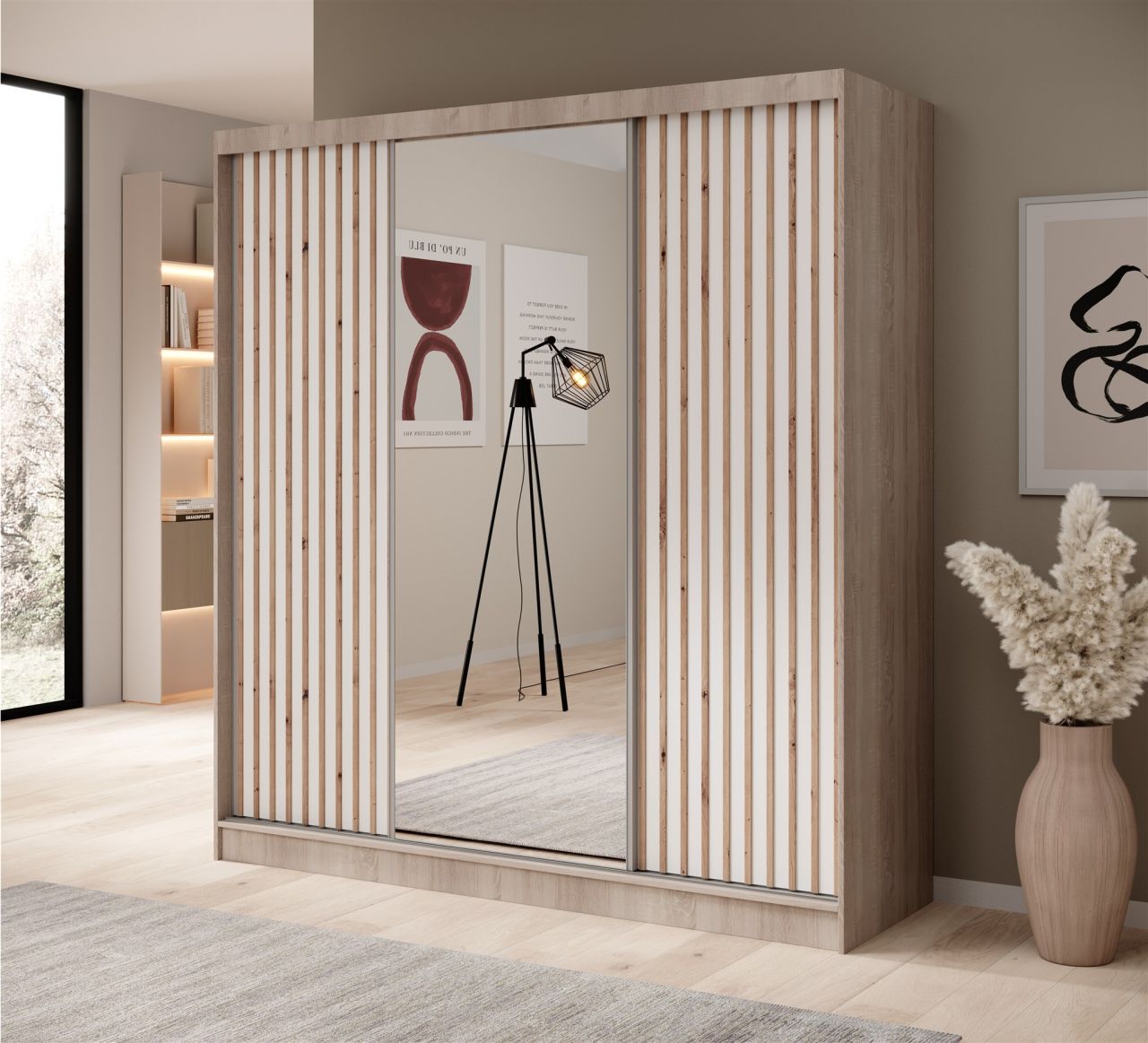 Schiebetürenschrank Schrank BRITE in Sonoma Eiche 200x215x61 cm