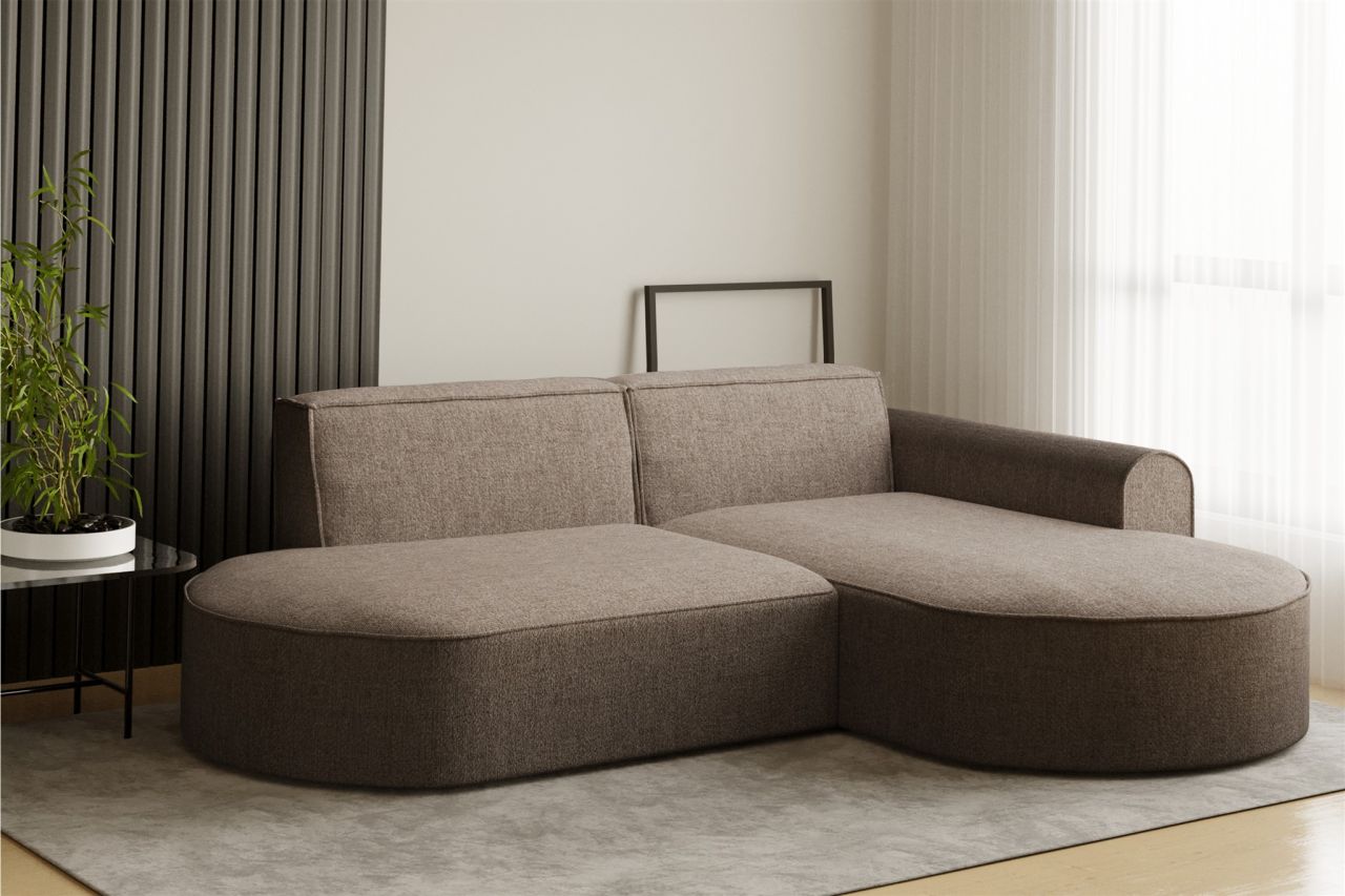 Ecksofa Designersofa BONDY in Stoff Neve Cappuccino Ottomane Rechts