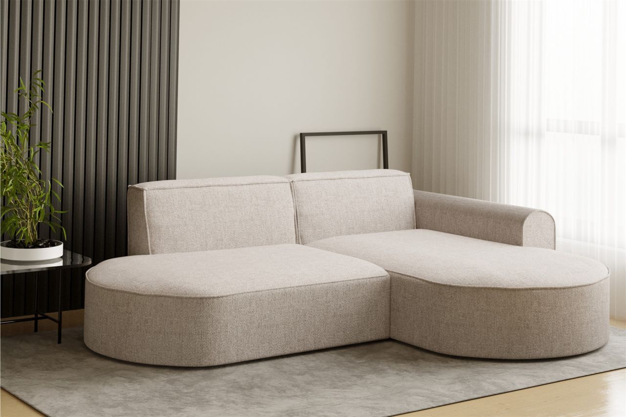 Ecksofa Designersofa BONDY in Stoff Neve Beige Ottomane Rechts