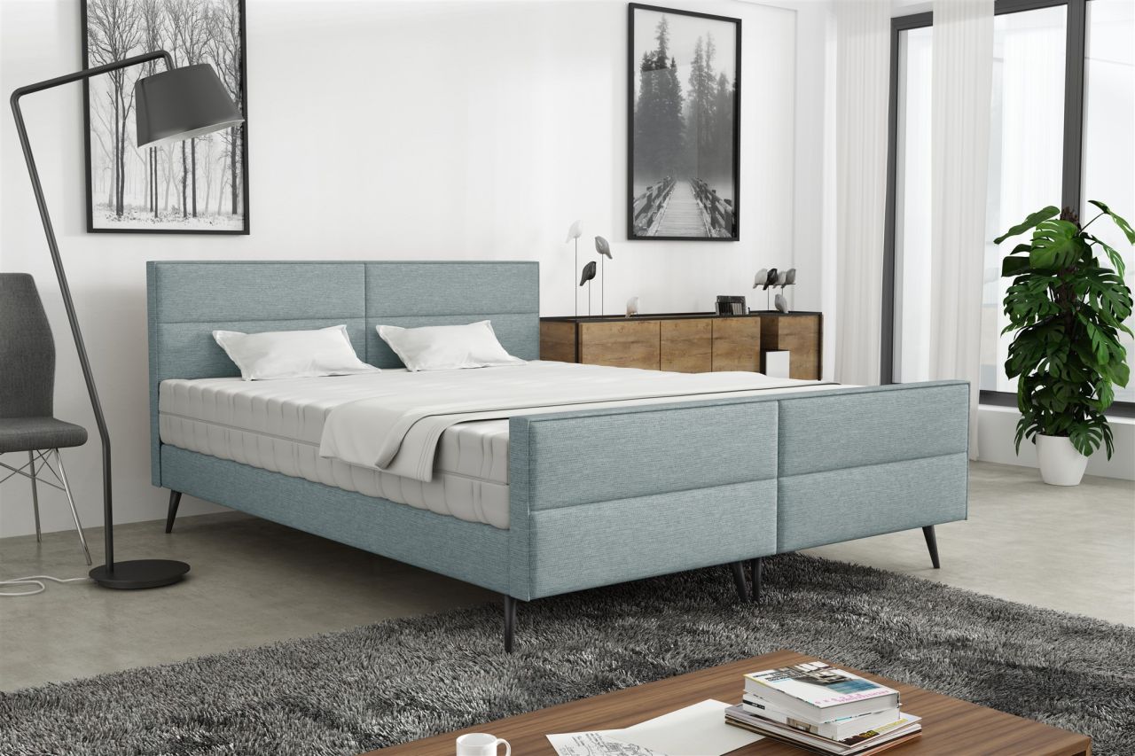Polsterbett Doppelbett CREMONA 160x200cm Stoff Gemma Eisblau ohne Matratze