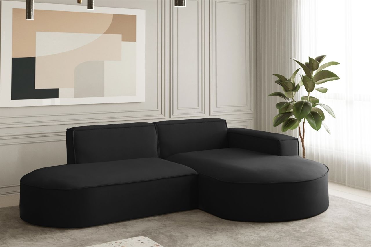Ecksofa Designersofa PALMA XS in Stoff Opera Velvet Schwarz Ottomane Rechts