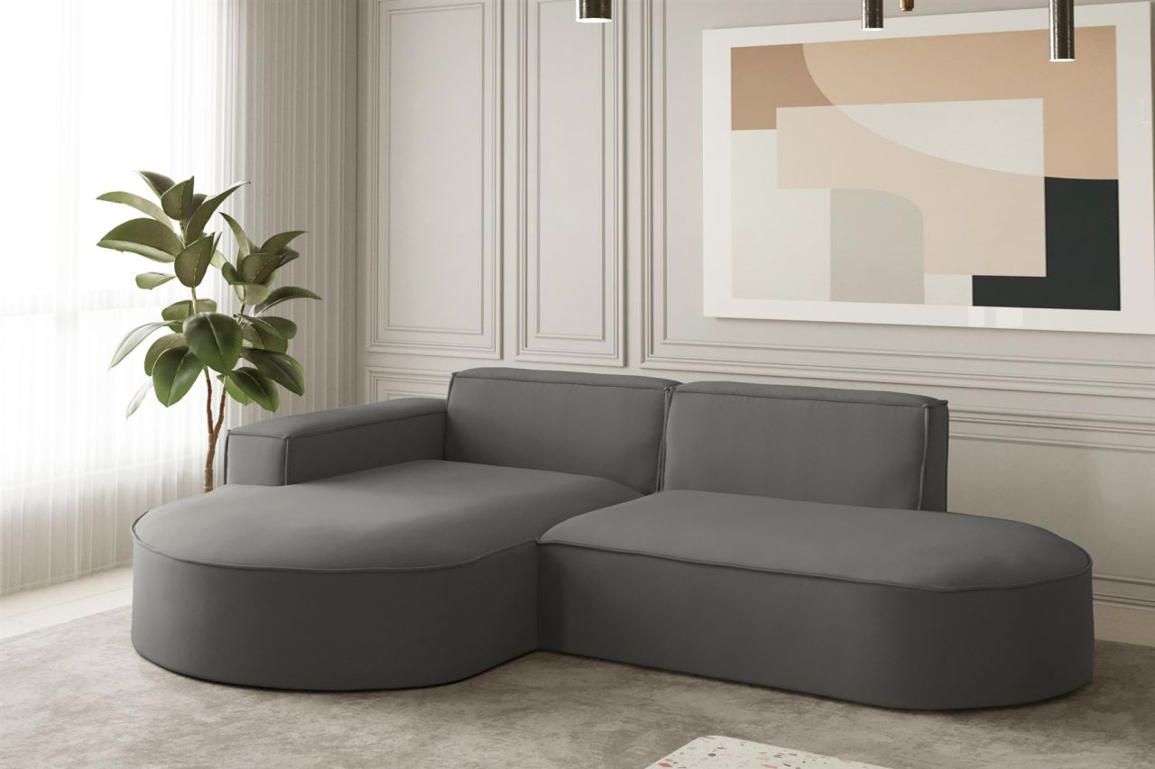 Ecksofa Designersofa PALMA XS in Stoff Opera Velvet Steel Ottomane Links