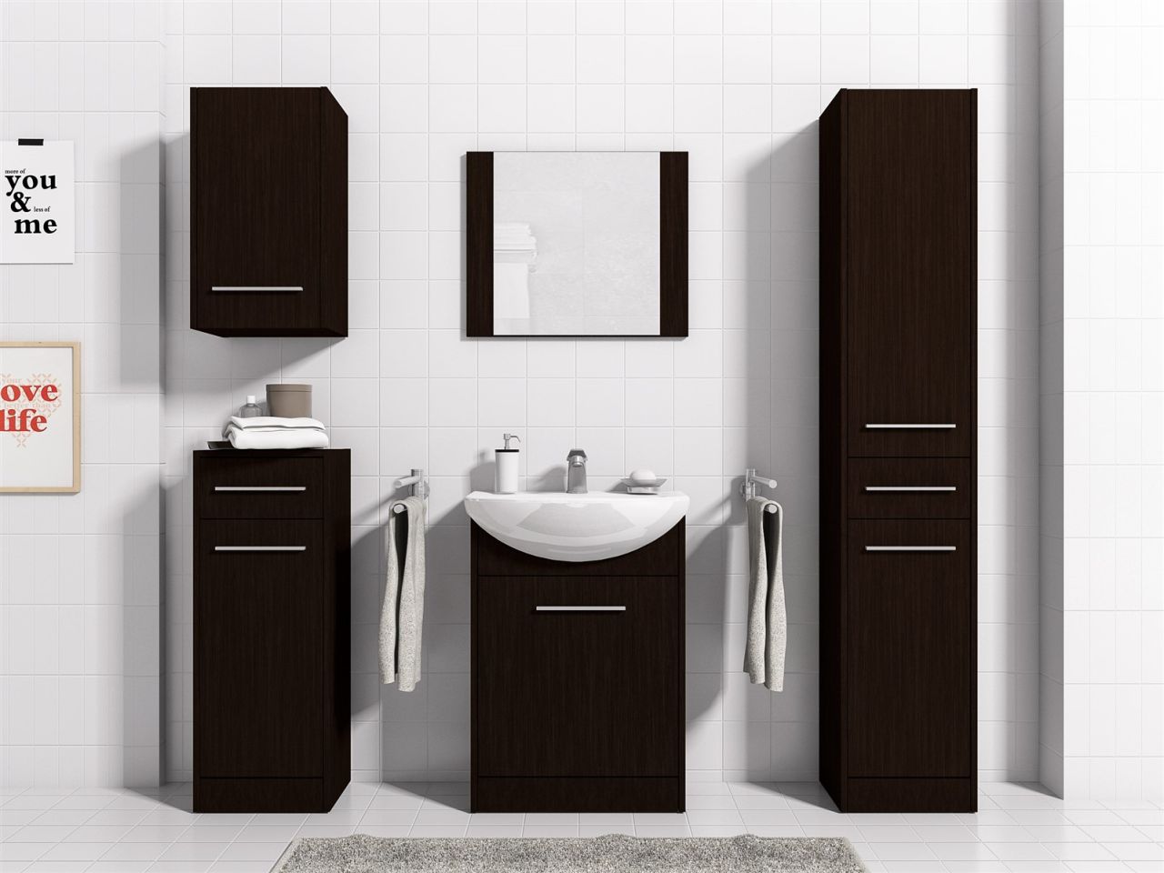 Badmöbel Set 6-Tlg Wenge matt SEVILLA L inkl.Waschtisch