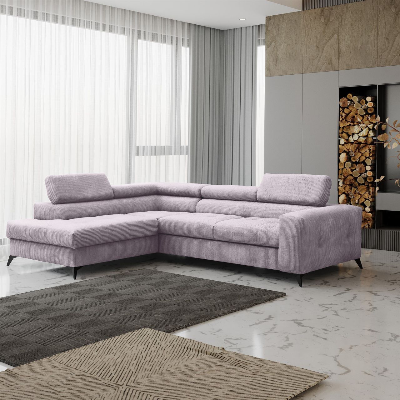Ecksofa Schlafsofa AMADEO Stoff Anafi Lavendel Ottomane Links
