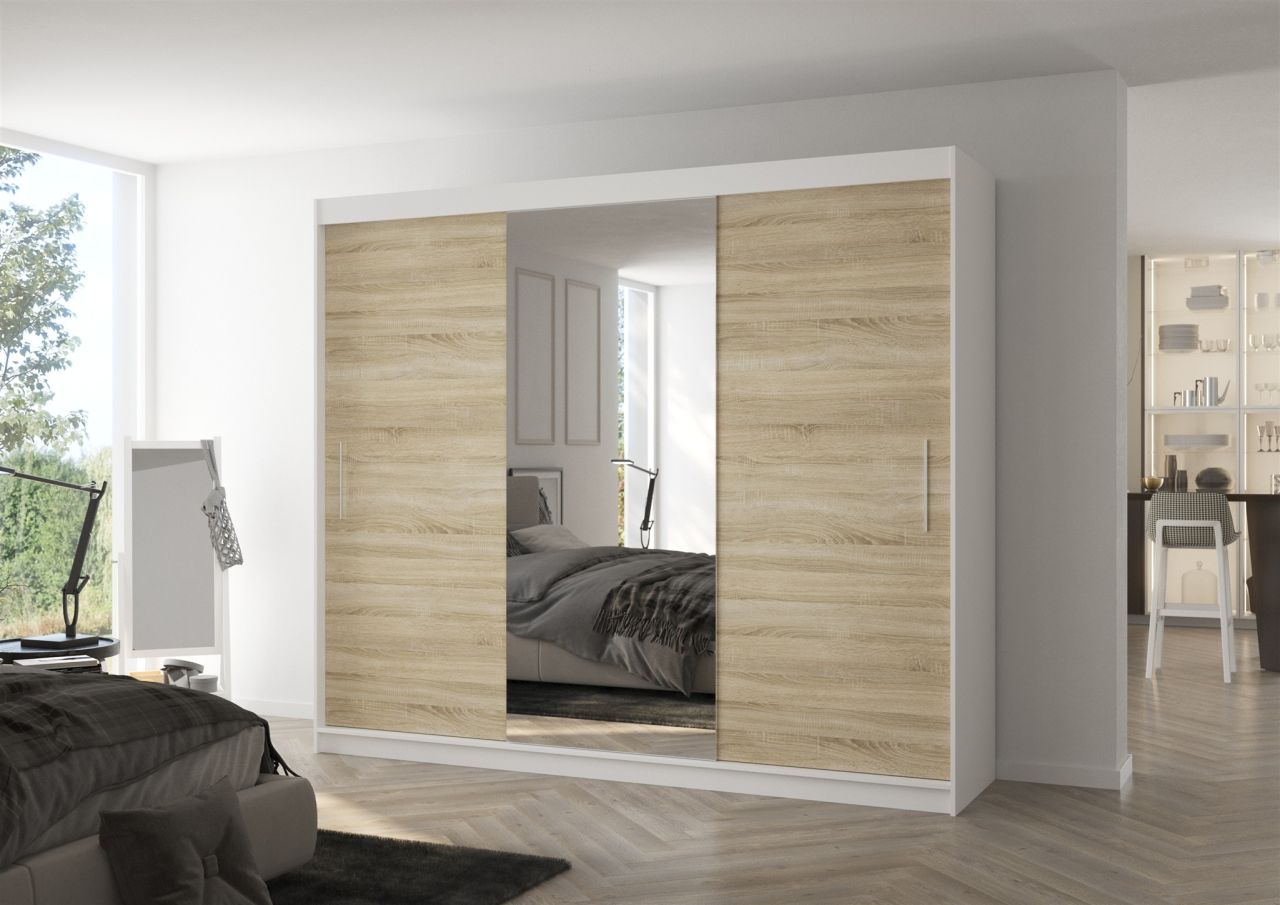 Schiebetürenschrank Schrank Nr.540 in Weiß- Sonoma matt- Spiegel 250x215x58 cm