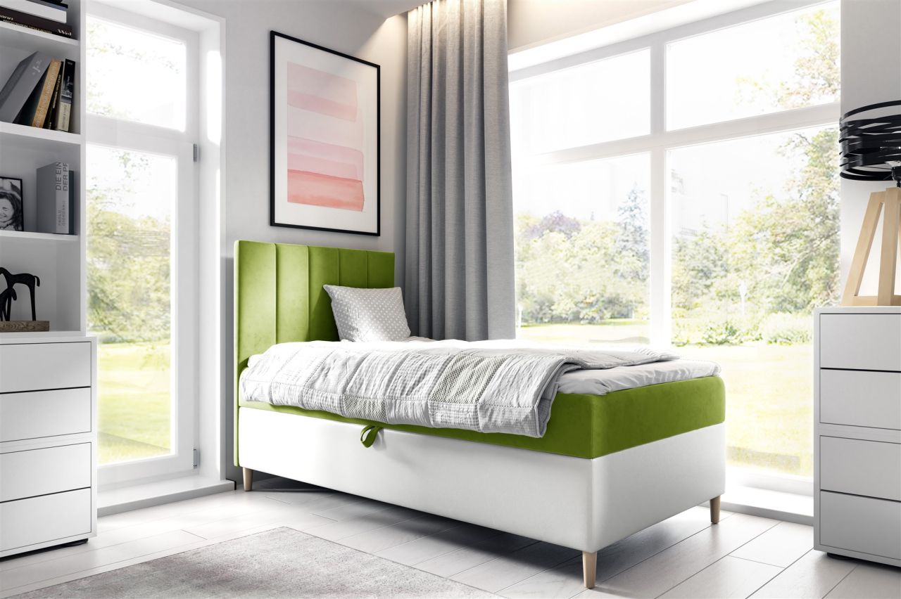 Boxspringbett Gästebett Kinderbett HELVI Nr.1 80x200cm Weiss-Grün