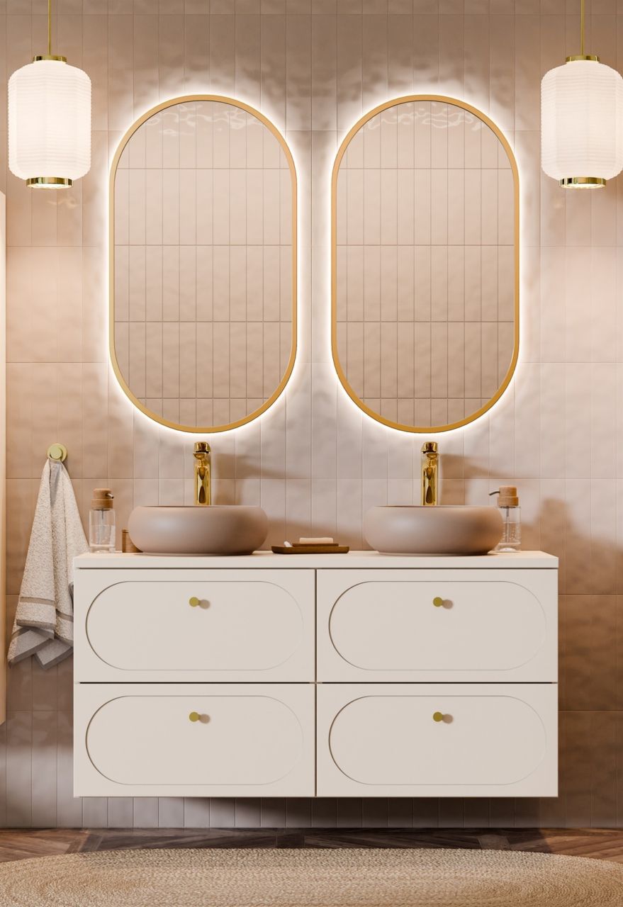 Badmöbel Set 4-tlg Badezimmerset KONA Cashmere Sand Beige ohne Waschtisch