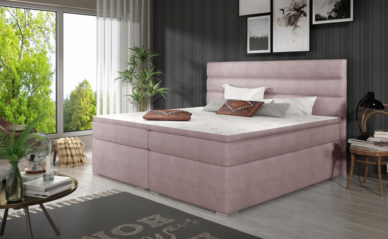 Boxspringbett Schlafzimmerbett FESTO 160x200cm Stoff Omega Rose