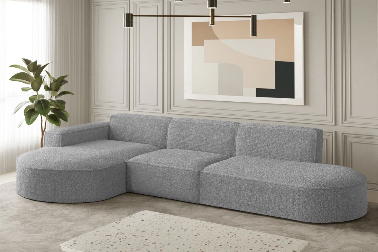 Ecksofa Designersofa PALMA in Stoff Ascot Taupe Ottomane Links