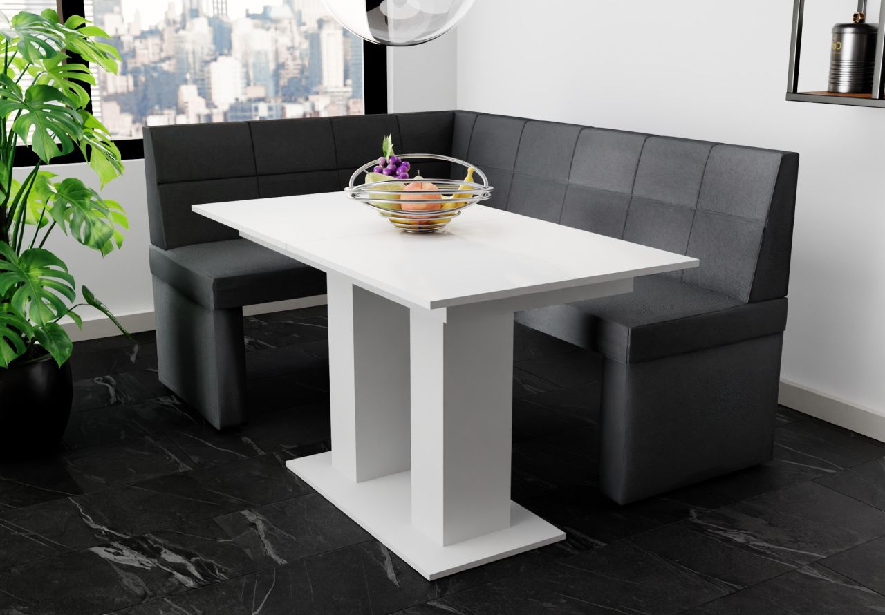 Eckbankgruppe 196x142 cm BLAKE XL R Stoff Soro Anthrazit/ Esstisch DANTE Weiß
