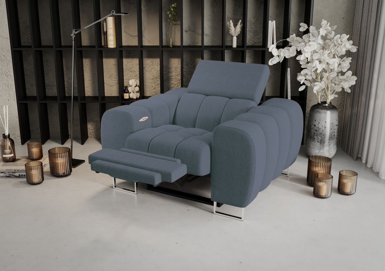 Sessel mit Relaxfunktion BASTIEN RELAX in Stoff Gemma Blau