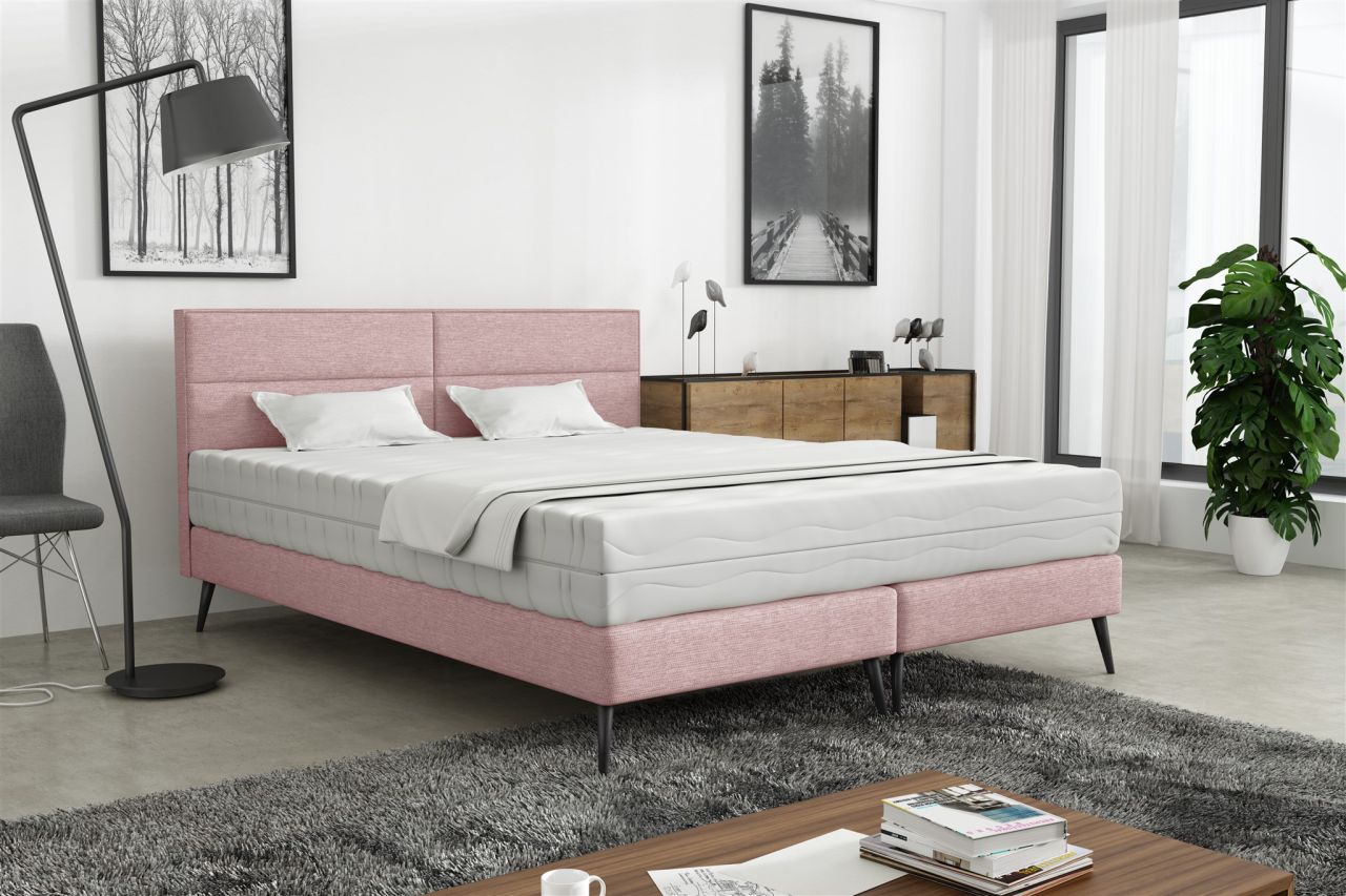 Polsterbett Doppelbett BERGAMO 140x200cm Stoff Gemma Rosa ohne Matratze