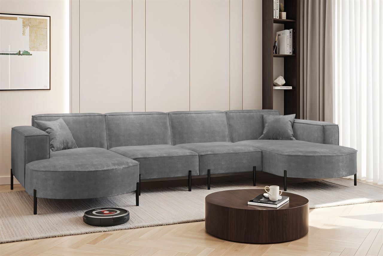 Wohnlandschaft U-Form Sofa VALENCIA XL in Stoff Noel Grau