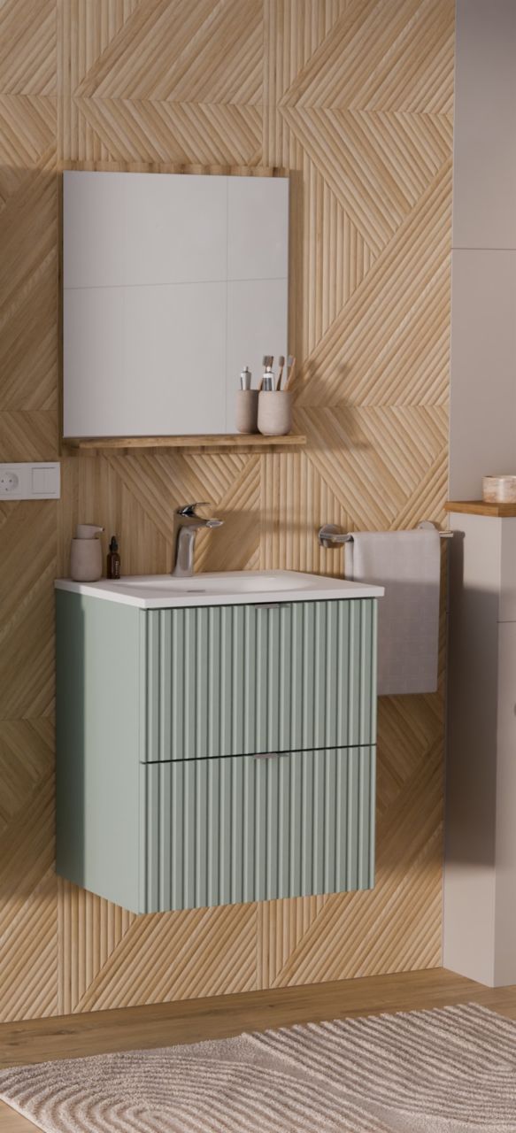 Badmöbel Set 2-tlg Badezimmerset PANTIN Salbeigrün Schrank 50cm inkl. Waschtisch