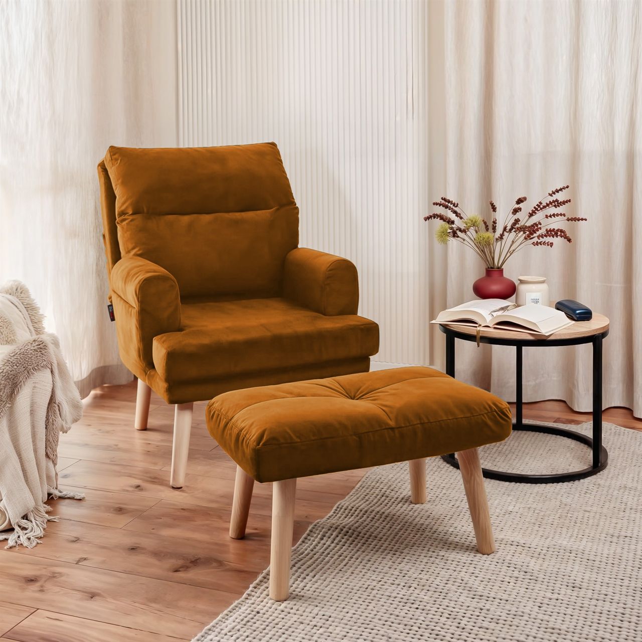 Relaxsessel Sessel CATANIA inkl. Hocker in Stoff Trinity Honiggelb