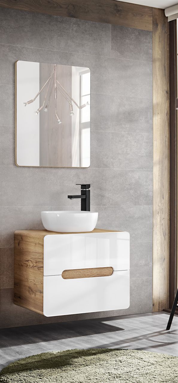 Badmöbel Set 2-tlg Badezimmerset FERMO Weiss HGL 60cm ohne Waschtisch