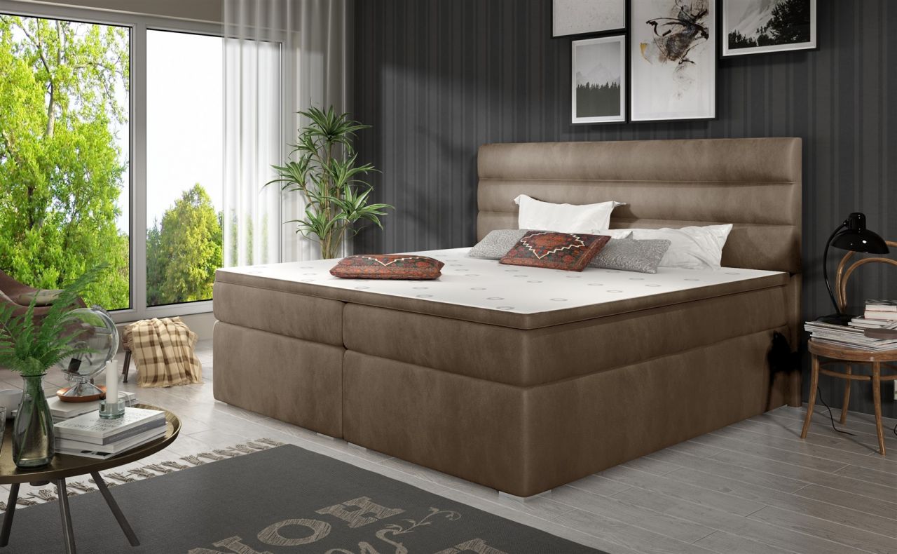 Boxspringbett Schlafzimmerbett FESTO 140x200cm Stoff Monolith Braun