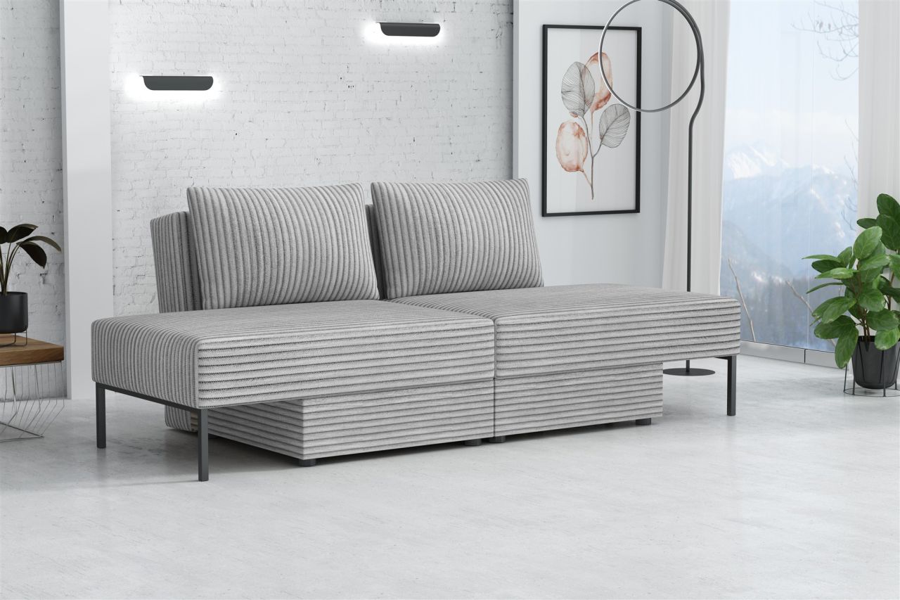 Sofa mit Schlaffunktion GORKA 3in1 – Bett, Liege & Sofa in Stoff Velo Hellgrau